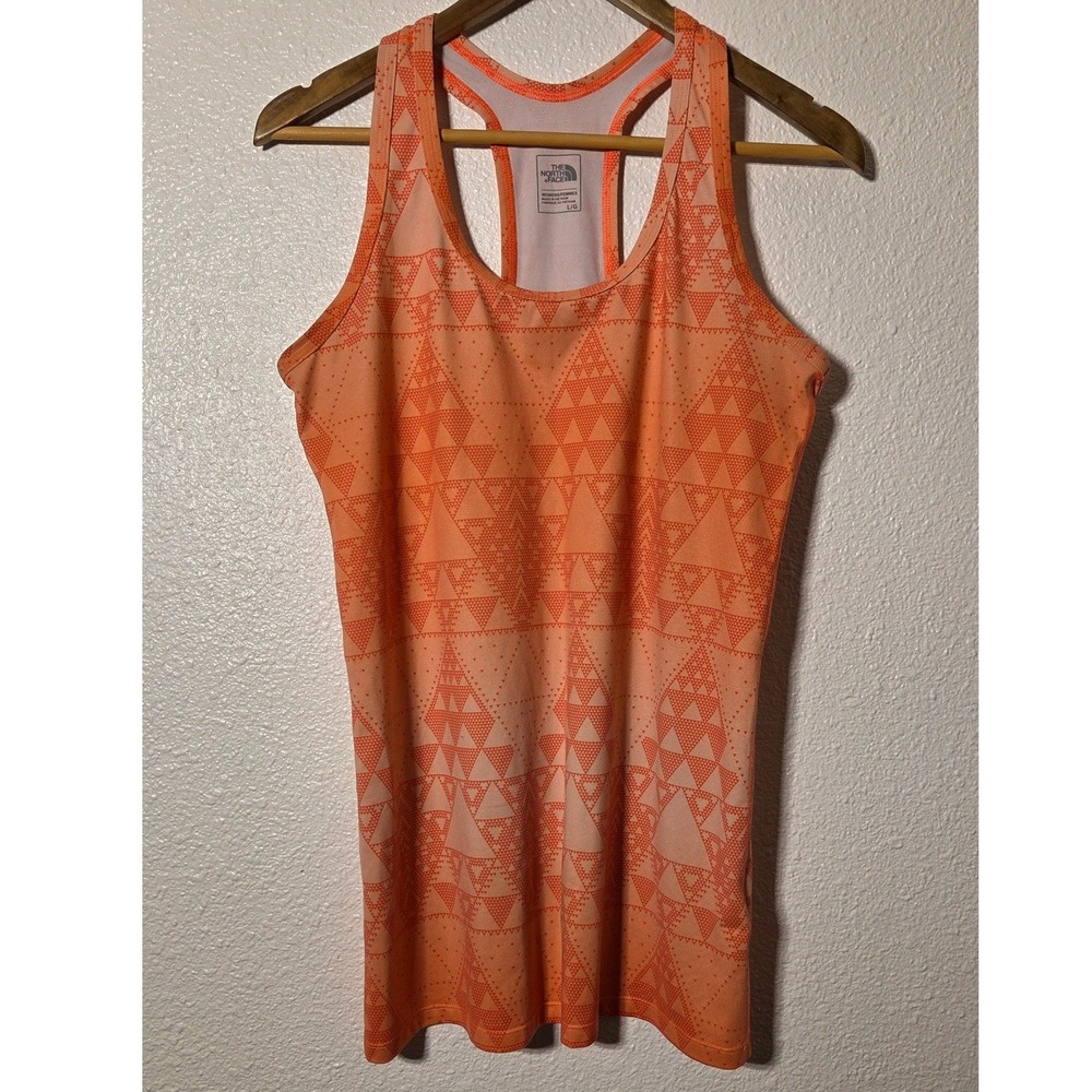 The North Face Women Lrg FlashDry Racerback Tank Top Coral PINK Geometric Active